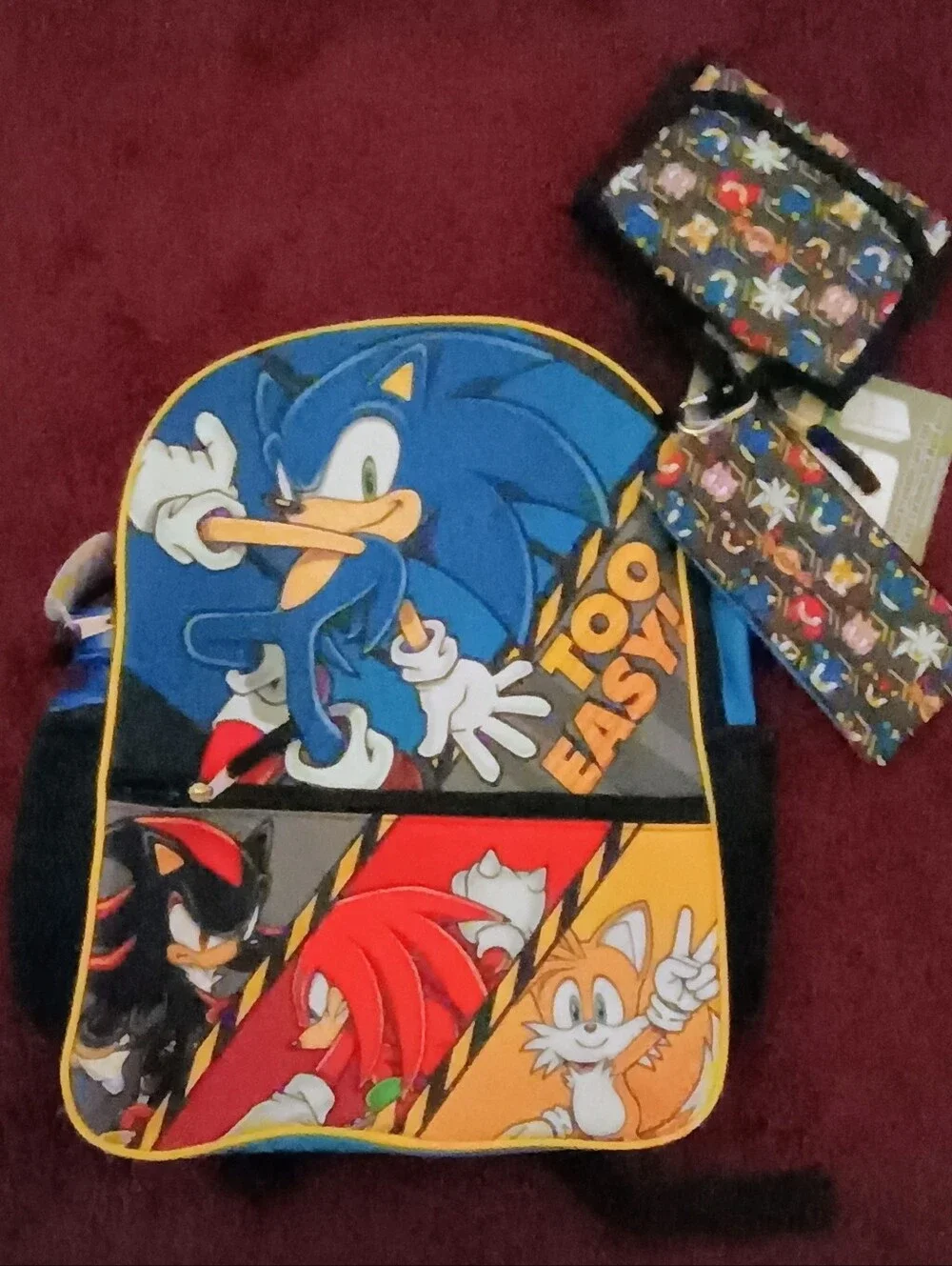 5pc Sonic Character Blue Kids Backpack Lunch Bag and Pouch Set